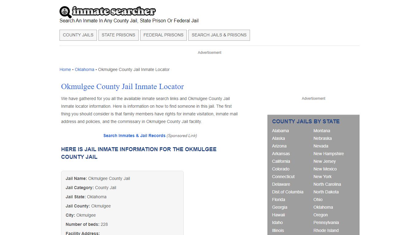 Okmulgee County Jail Inmate Locator - Inmate Searcher